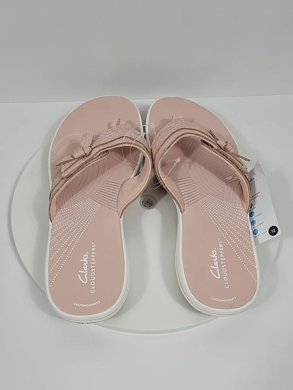 NWT Clarks Cloudsteppers Cushion Soft Bow Thong Sandals Blush Pink 12